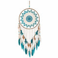 Attrape-rêves 40 x 100 cm textile turquoise blanc et marron à suspendre décoratif
