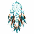 Attrape-rêves suspendu 55 x 110 cm en fil turquoise avec plumes style bohème