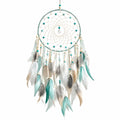 Attrape-rêves suspendu 35 x 80 cm en corde et plumes turquoise blanc style bohème