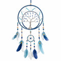 Attrape-rêves suspendu 25 x 70 cm en métal et plumes bleu blanc style bohème