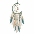 Attrape-rêves mural lune 30 x 75 cm textile bleu et blanc avec plumes