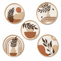 Lot de 5 décorations murales rondes 30 cm en bois beige marron style botanique