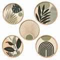 Lot de 5 décorations murales rondes 30 cm en bois vert naturel style botanique