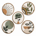 Lot de 5 décorations murales rondes diamètre 40 cm en bois beige vert et marron style botanique