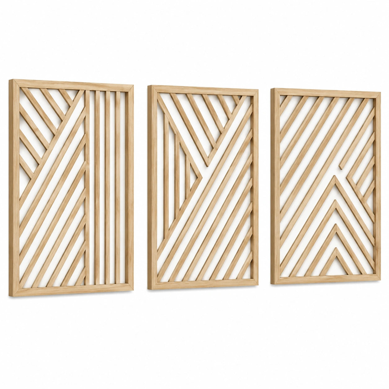 Décoration murale lot de 3 80 x 40 cm en bois naturel style géométrique