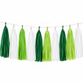 Guirlande à pompons 300 x 45 cm en papier vert blanc - décoration suspendue