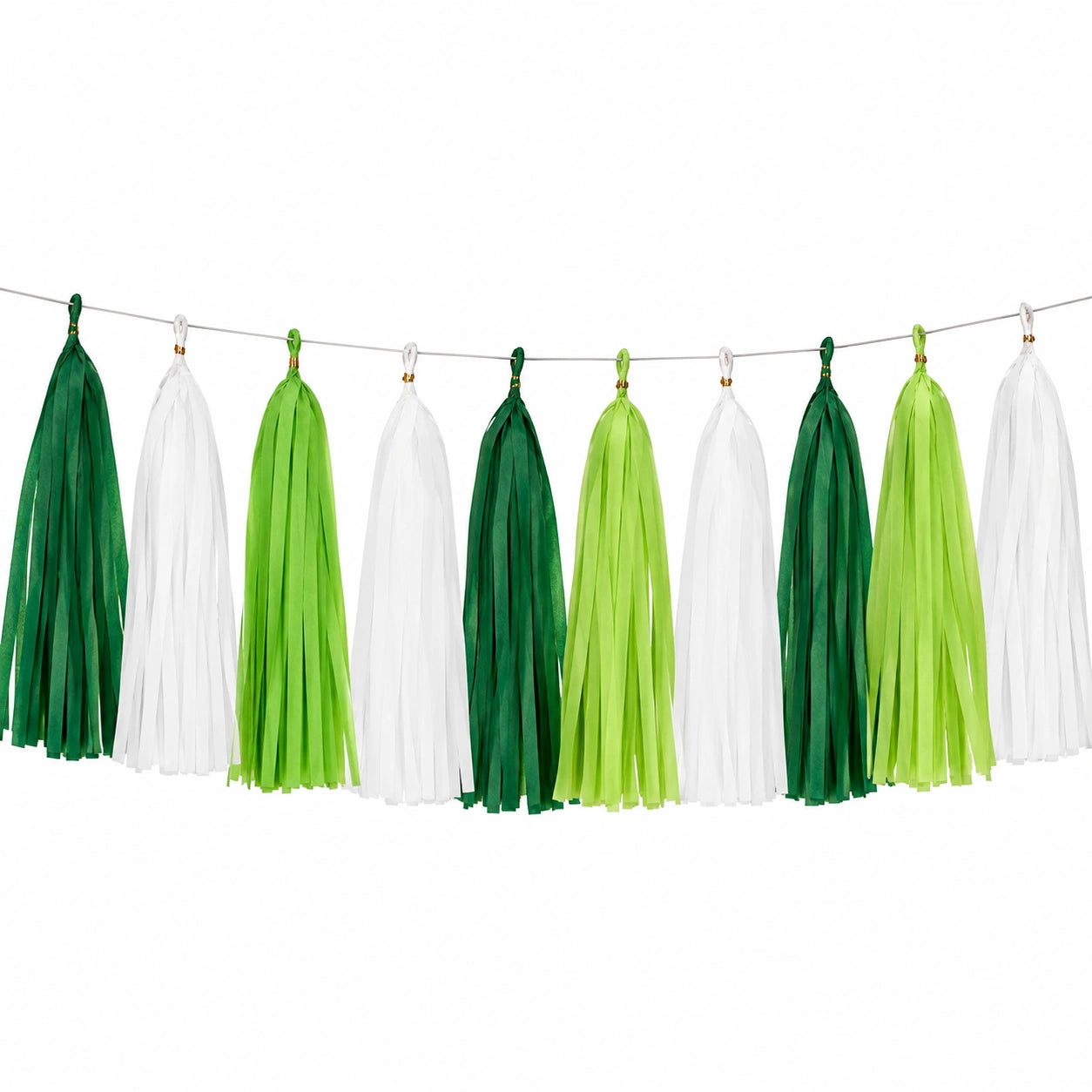 Guirlande à pompons 300 x 45 cm en papier vert blanc - décoration suspendue