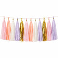 Guirlande à pompons 300 x 35 cm en papier rose pêche blanc lilas doré pour décoration de fête