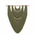 Tenture murale 80 x 100 cm en corde de coton vert olive style bohème à franges