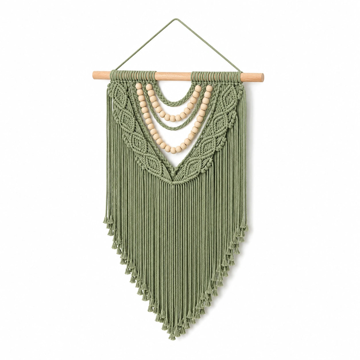 Tapisserie murale macramé 50 x 90 cm en coton vert sauge style bohème