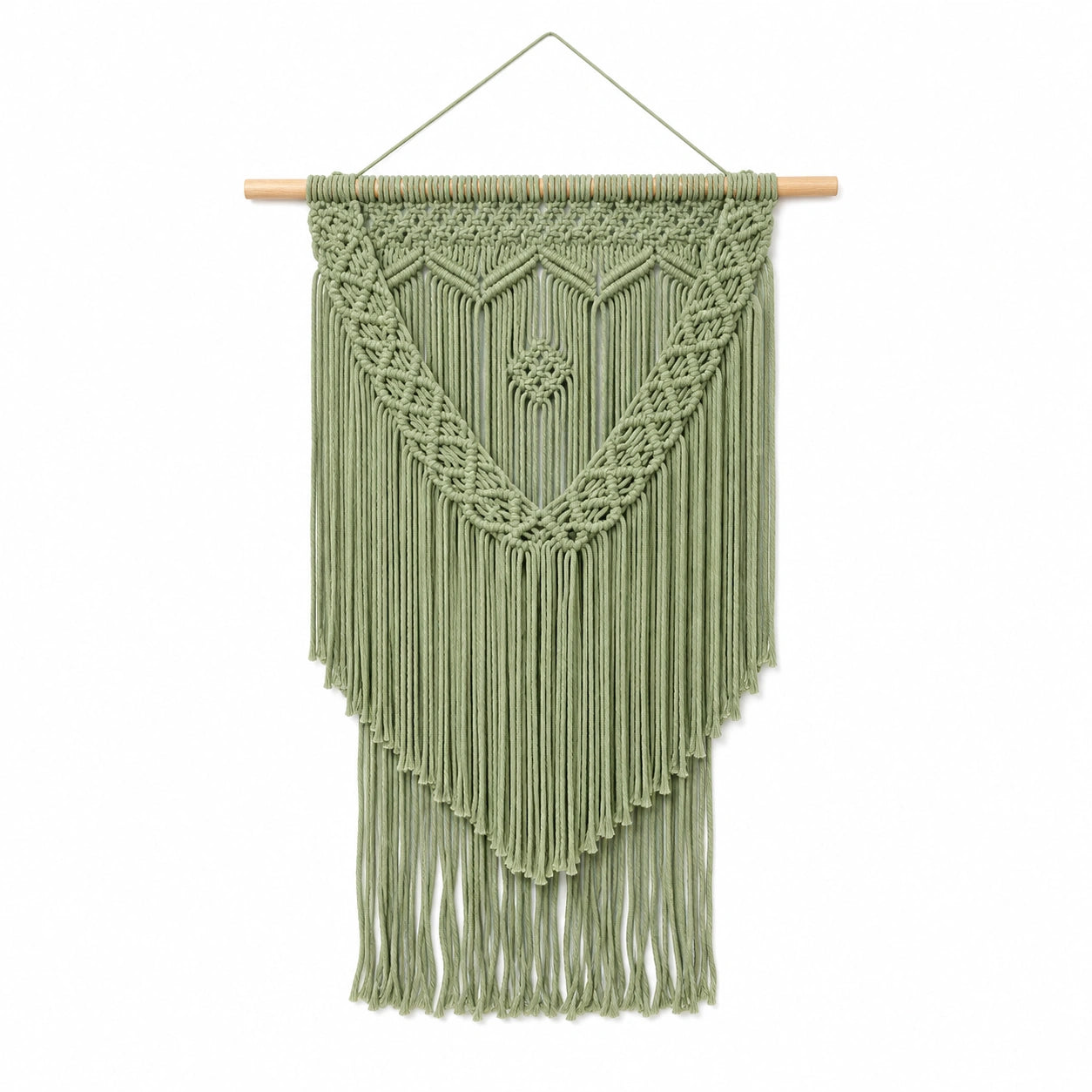 Décoration murale macramé 50 x 90 cm coton vert sauge style bohème