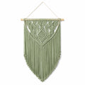 Décoration murale en macramé 50 x 90 cm coton vert sauge avec support en bois style bohème