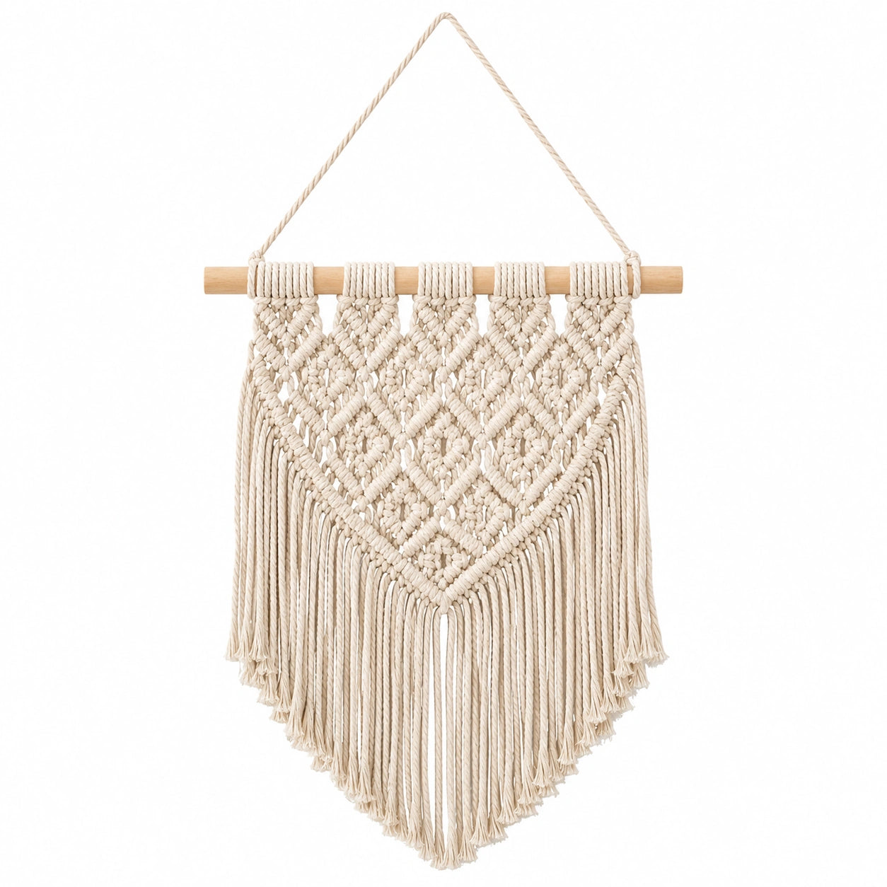 Décoration murale macramé 50 x 75 cm coton beige à franges style bohème