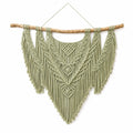 Tenture murale macramé 100 x 95 cm en coton vert sauge avec branche en bois style bohème
