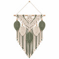 Tapisserie murale macramé 50 x 90 cm coton vert écru style bohème à suspendre