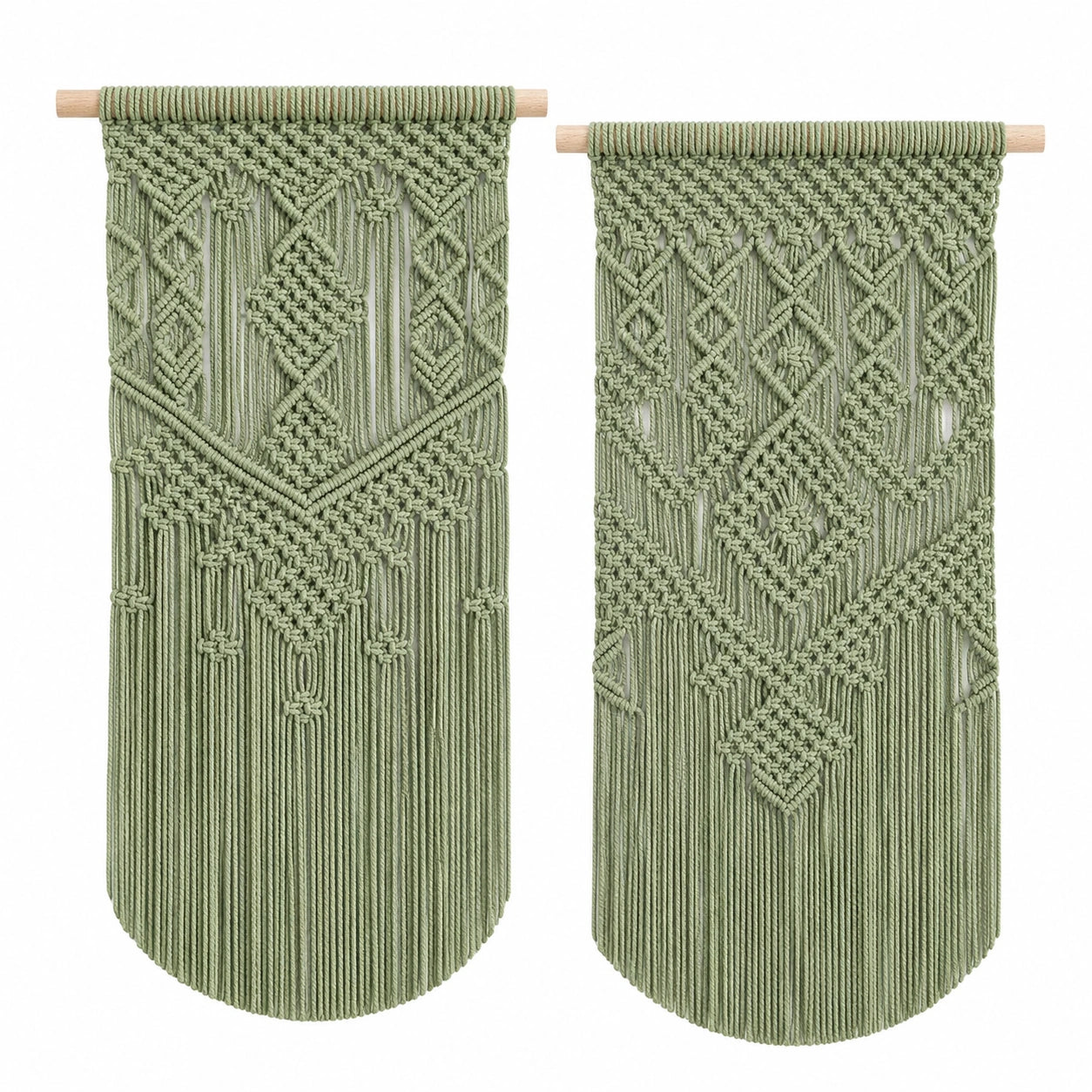 Lot de 2 tentures murales en macramé 30 x 80 cm coton vert sauge décoration bohème