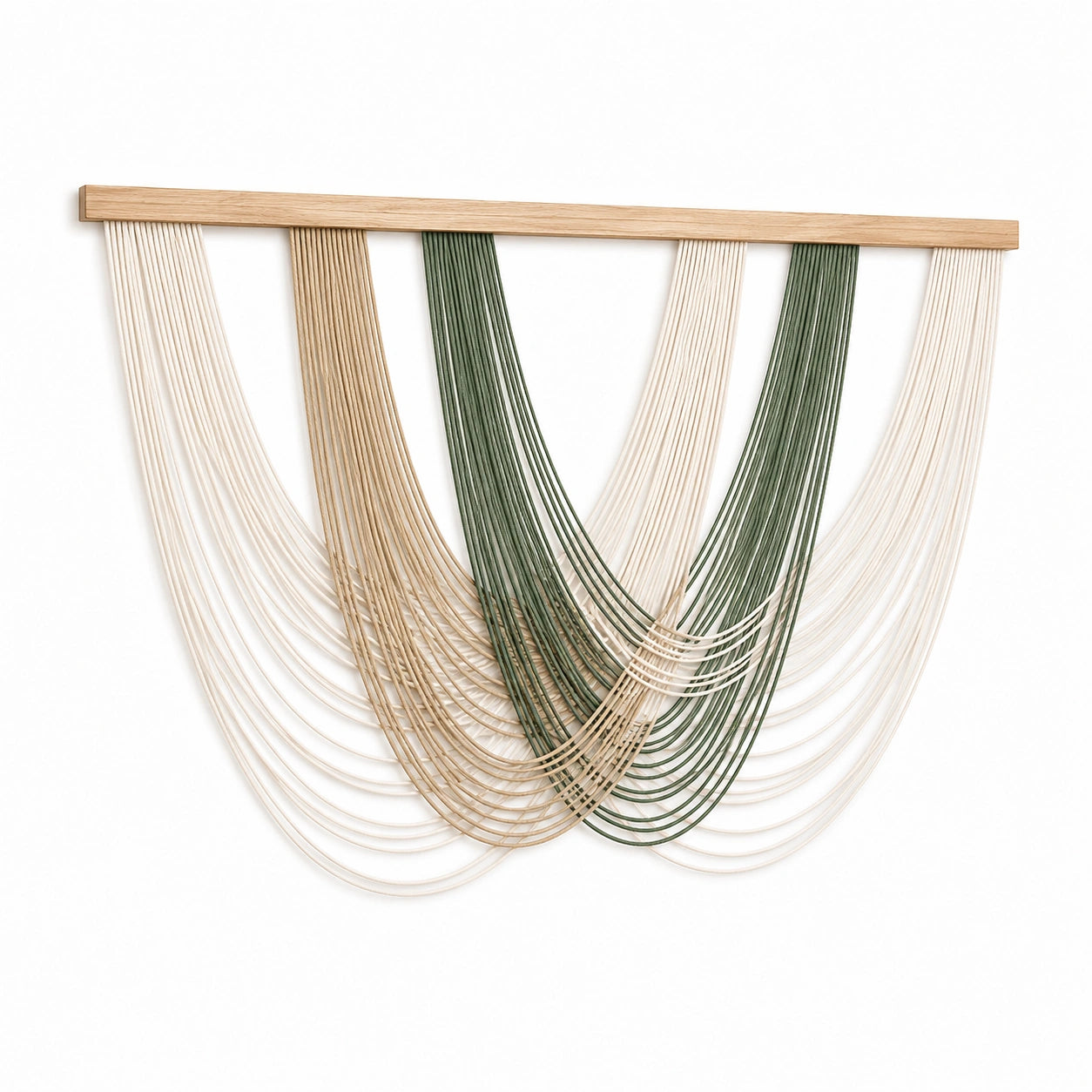 Tenture murale 110 x 90 cm en corde de coton beige vert et écru style bohème