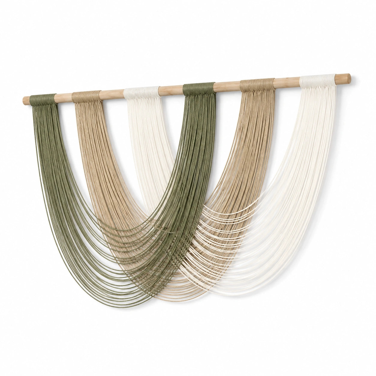 Tenture murale en fibres textiles 110 x 95 cm vert beige blanc style bohème