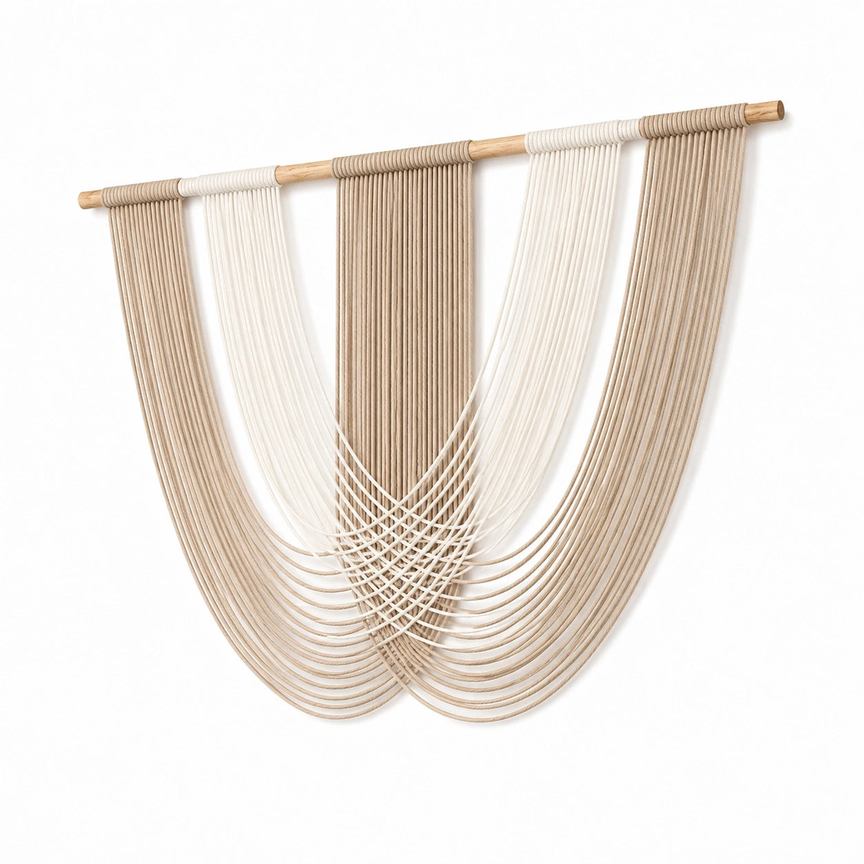 Tenture murale en macramé 100 x 100 cm beige et écru style bohème