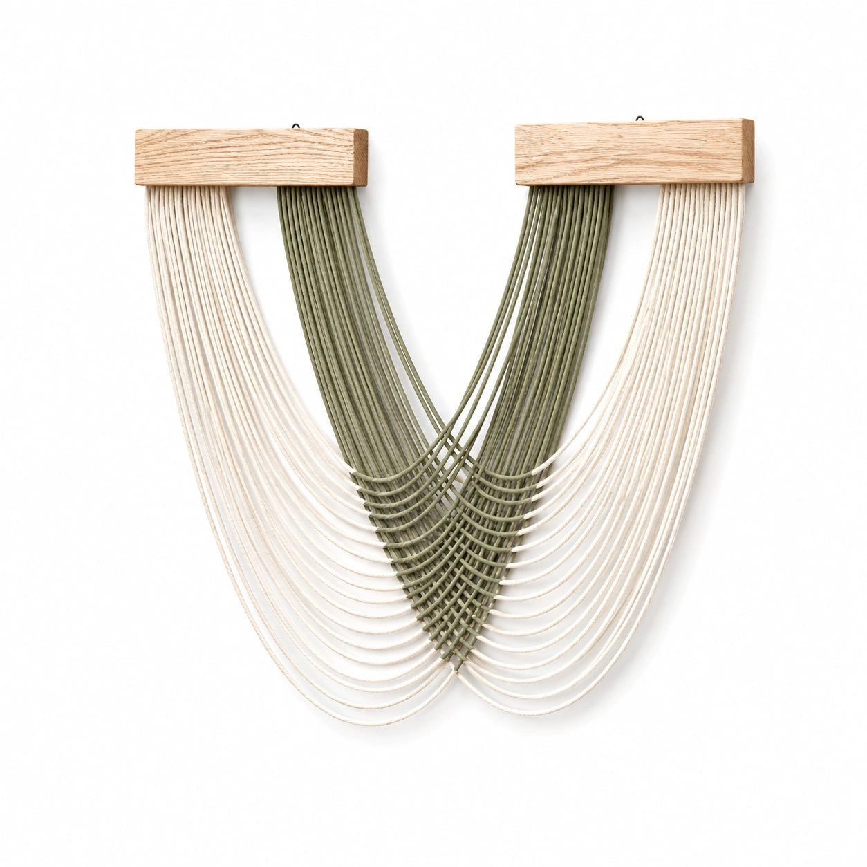 Décoration murale tissée 70 x 100 cm en bois et cordon écru vert sauge style bohème