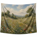 Tapisserie murale 150 x 130 cm en polyester paysage fleuri multicolore style champêtre