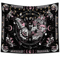 Tapisserie murale 150 x 150 cm en polyester noir rose motif papillon lunaire décoratif