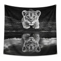 Tapisserie murale 150 x 150 cm en polyester noir et gris motif lionceau style photographique