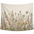 Tapisserie murale 150 cm x 130 cm en polyester écru motif fleurs champêtres style botanique